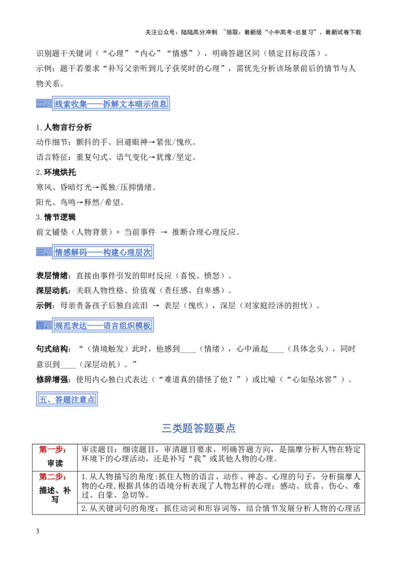 模板08揣摩补写人物心理类题型（答题模板）原卷版_02中考总复习（2026版更新中）_01-语文-中考总复习_2025年中考资料_2025年中考语文答题方法模板
