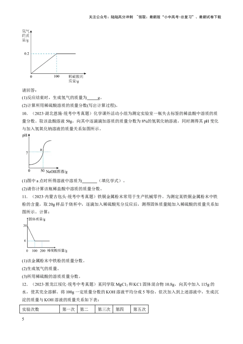 微专题12化学计算-备战2024年中考化学一轮复习考点帮（人教版）（原卷版）_02中考总复习（2026版更新中）_05-化学-中考总复习_2024年中考复习资料_一轮复习资料_微专题突破