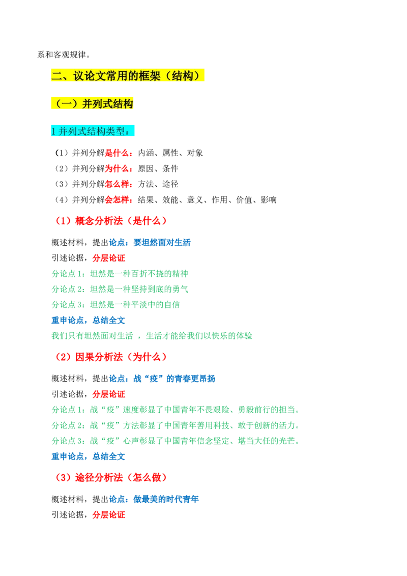 专题02：议论文的结构、分论点设置方法（原卷版）-上好课2025年高考语文一轮复习知识清单_1.2025语文总复习_2025年新高考资料_一轮复习_2025年高考语文一轮复习知识清单_第十章作文