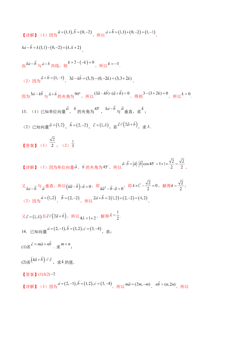专题04向量运算的坐标表示（解析版）_2.2025数学总复习_2024年新高考资料_3.2024专项复习_计算训练2024年高考数学计算题型精练系列（新高考通用版）