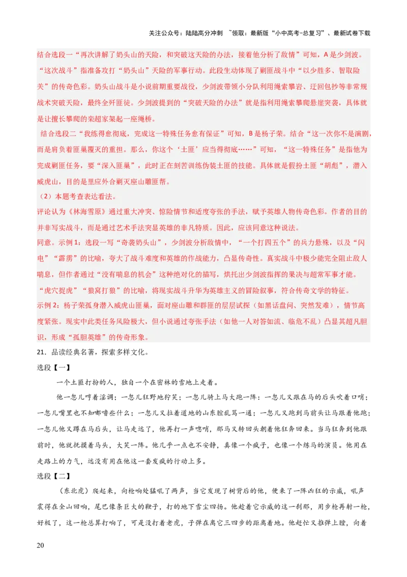 第02讲《林海雪原》整本书阅读(练习）（解析版）_02中考总复习（2026版更新中）_01-语文-中考总复习_2026年中考复习（更新中）_2026年中考语文一轮复习名著阅读