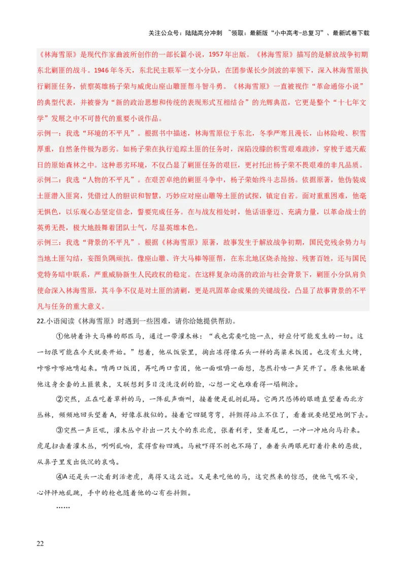 第02讲《林海雪原》整本书阅读(练习）（解析版）_02中考总复习（2026版更新中）_01-语文-中考总复习_2026年中考复习（更新中）_2026年中考语文一轮复习名著阅读