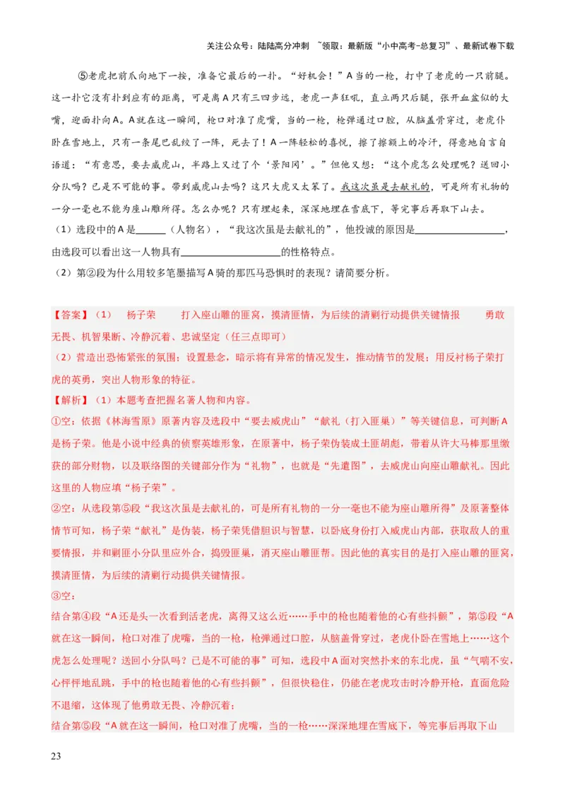 第02讲《林海雪原》整本书阅读(练习）（解析版）_02中考总复习（2026版更新中）_01-语文-中考总复习_2026年中考复习（更新中）_2026年中考语文一轮复习名著阅读