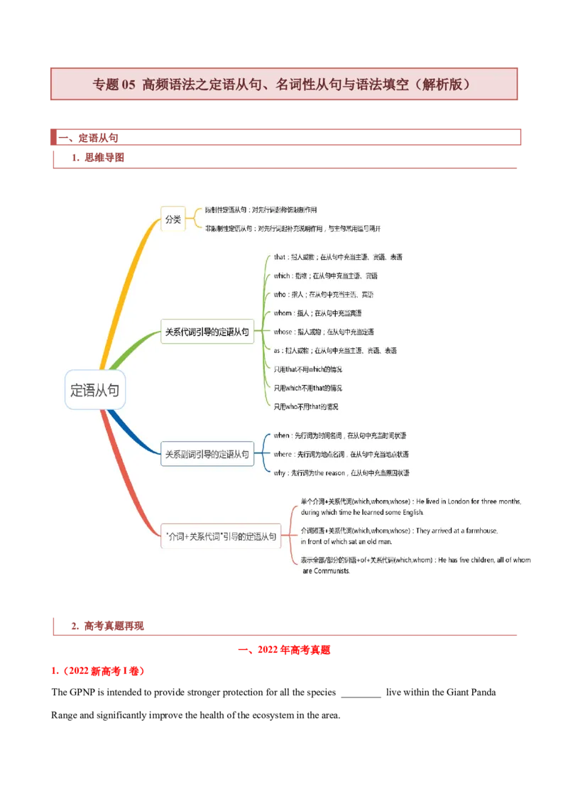 专题05高频语法之定语从句、名词性从句与语法填空（解析版）_3.2025英语总复习_2023年新高考资料_二轮复习_2023年高考英语毕业班二轮热点题型归纳与变式演练（新高考专用）288150943