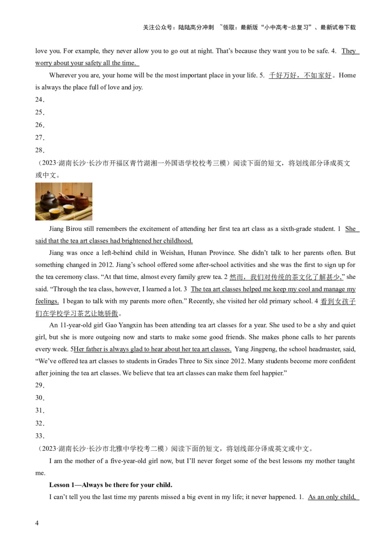 第19讲翻译（练习）-2024年中考英语一轮复习讲练测（全国通用）（原卷版）_02中考总复习（2026版更新中）_03-英语-中考总复习_2024年中考复习资料_一轮复习_配套练习（原卷版+解析版）