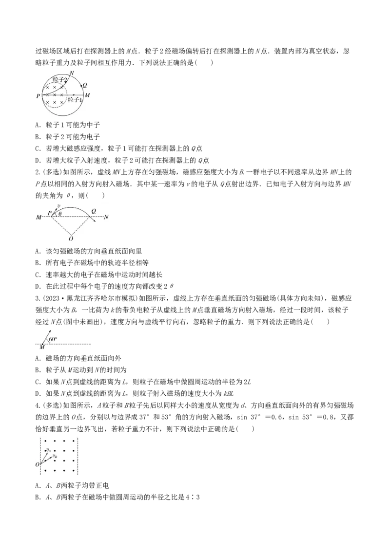 训练十七带电粒子在有界匀强磁场中的运动-备战2024年高考物理一轮复习专题复习与训练(原卷版）_4.2025物理总复习_2024年新高考资料_3.2024专项复习