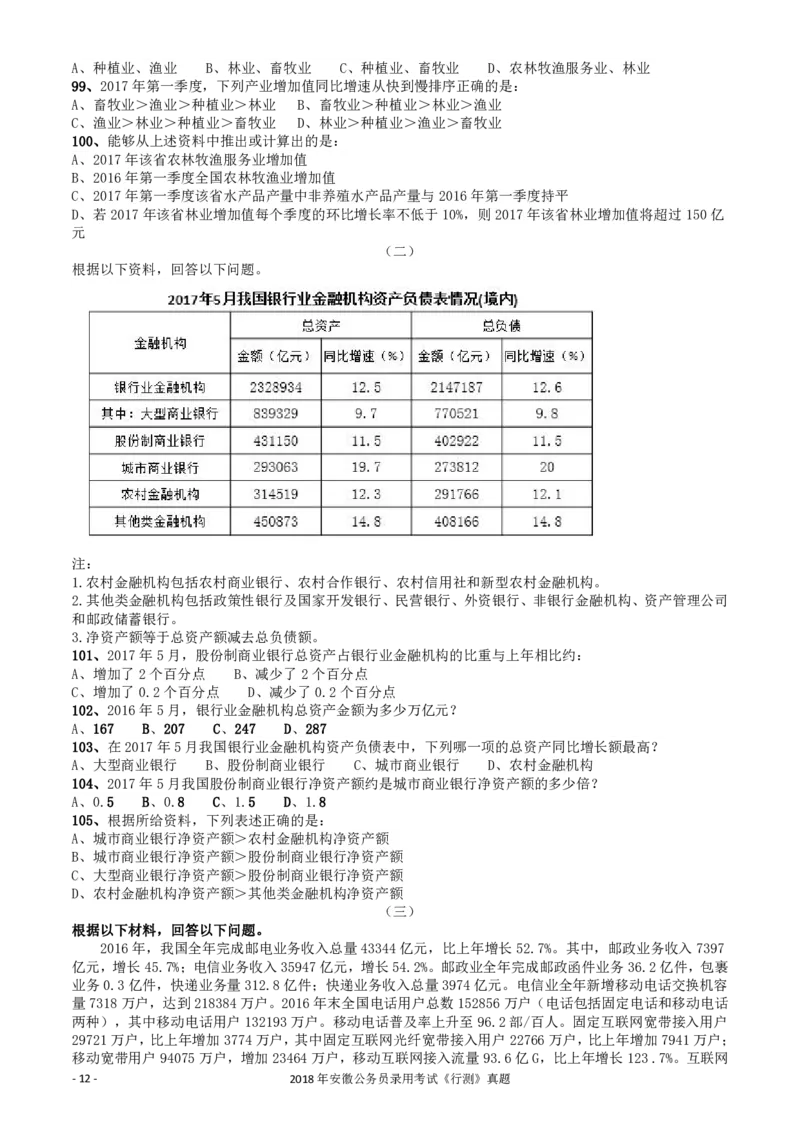2018年421联考《行测》真题（安徽卷）_34省+国考真题_34省考+国考pdf版推荐用这个版本_34省行测+申论真题pdf推荐用这个版本_安徽公务员考试真题pdf版_题目