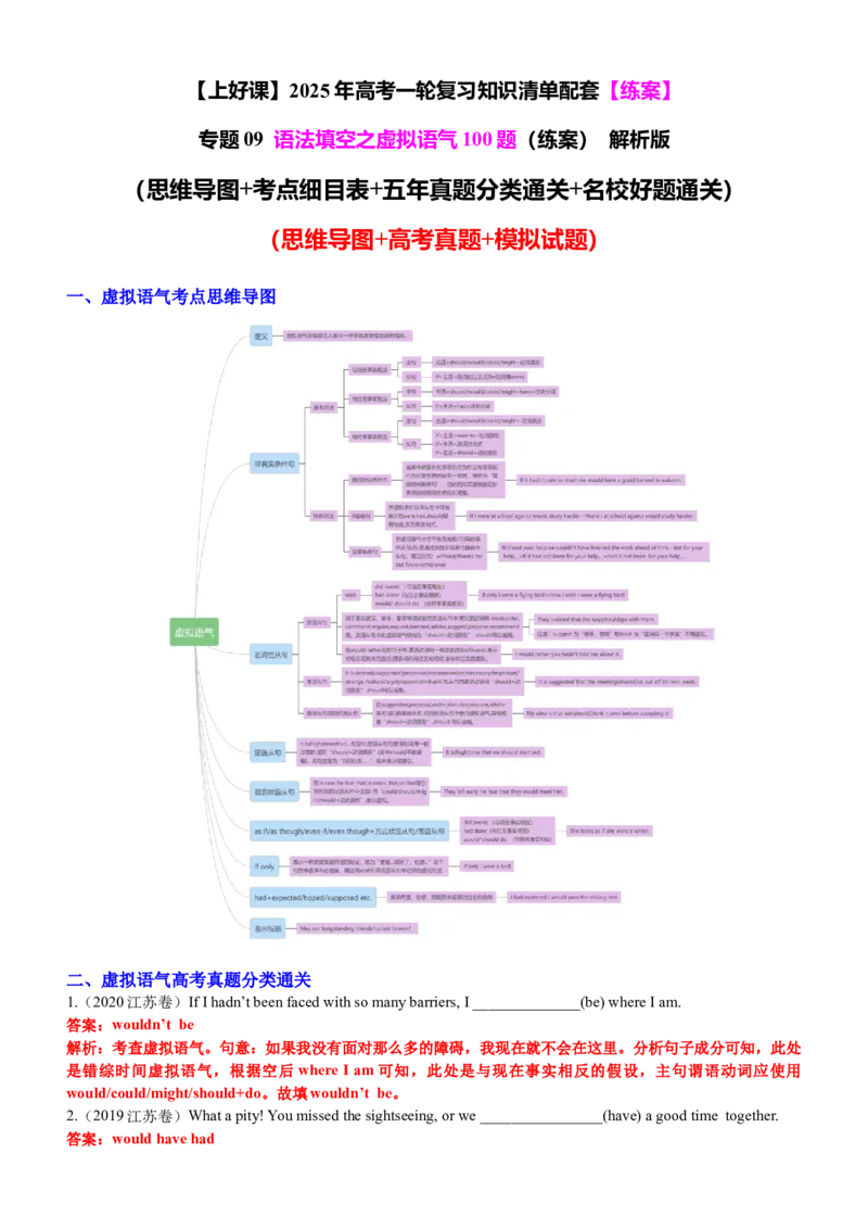 专题09语法填空之虚拟语气100题（练案）解析版_3.2025英语总复习_2025年新高考资料_一轮复习_2025年高考英语一轮复习知识清单