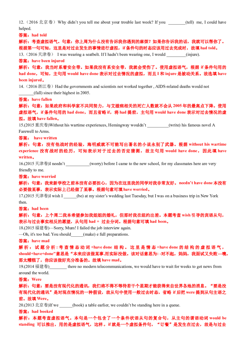 专题09语法填空之虚拟语气100题（练案）解析版_3.2025英语总复习_2025年新高考资料_一轮复习_2025年高考英语一轮复习知识清单