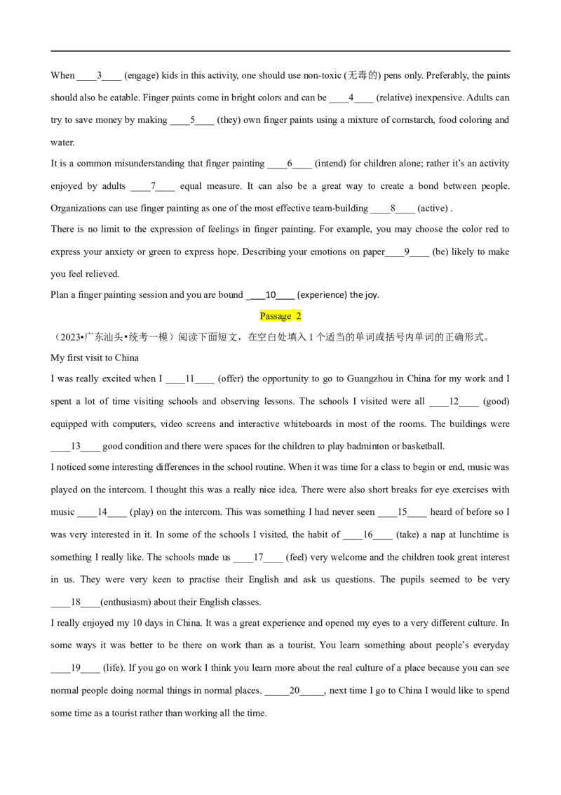 专题06语法填空(1)大题精做冲刺2023年高考英语大题突破+限时集训(原卷版)_3.2025英语总复习_赠品通用版（老高考）复习资料_专项复习