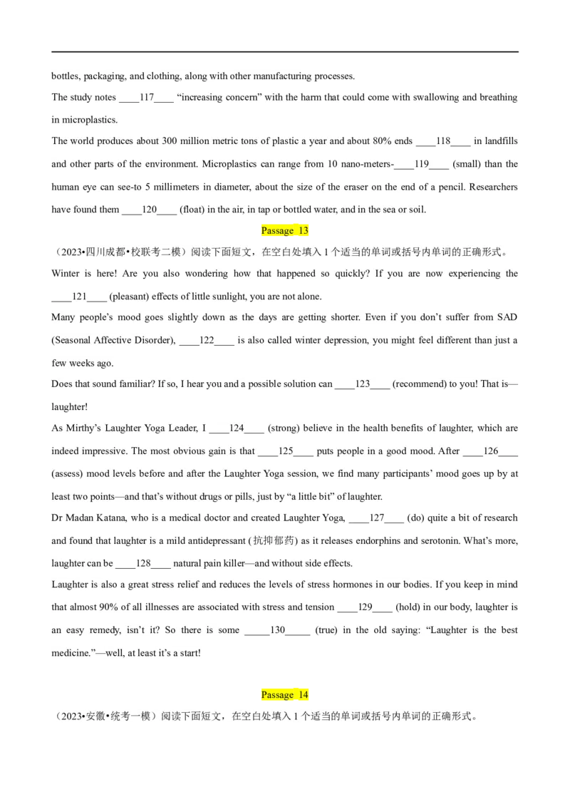 专题06语法填空(1)大题精做冲刺2023年高考英语大题突破+限时集训(原卷版)_3.2025英语总复习_赠品通用版（老高考）复习资料_专项复习