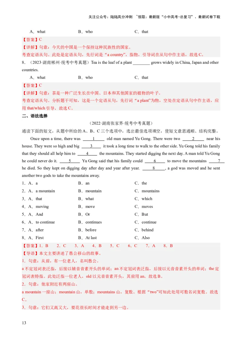 第09讲定语从句（练习）-2024年中考英语一轮复习讲练测（全国通用）（解析版）_02中考总复习（2026版更新中）_03-英语-中考总复习_2024年中考复习资料_一轮复习