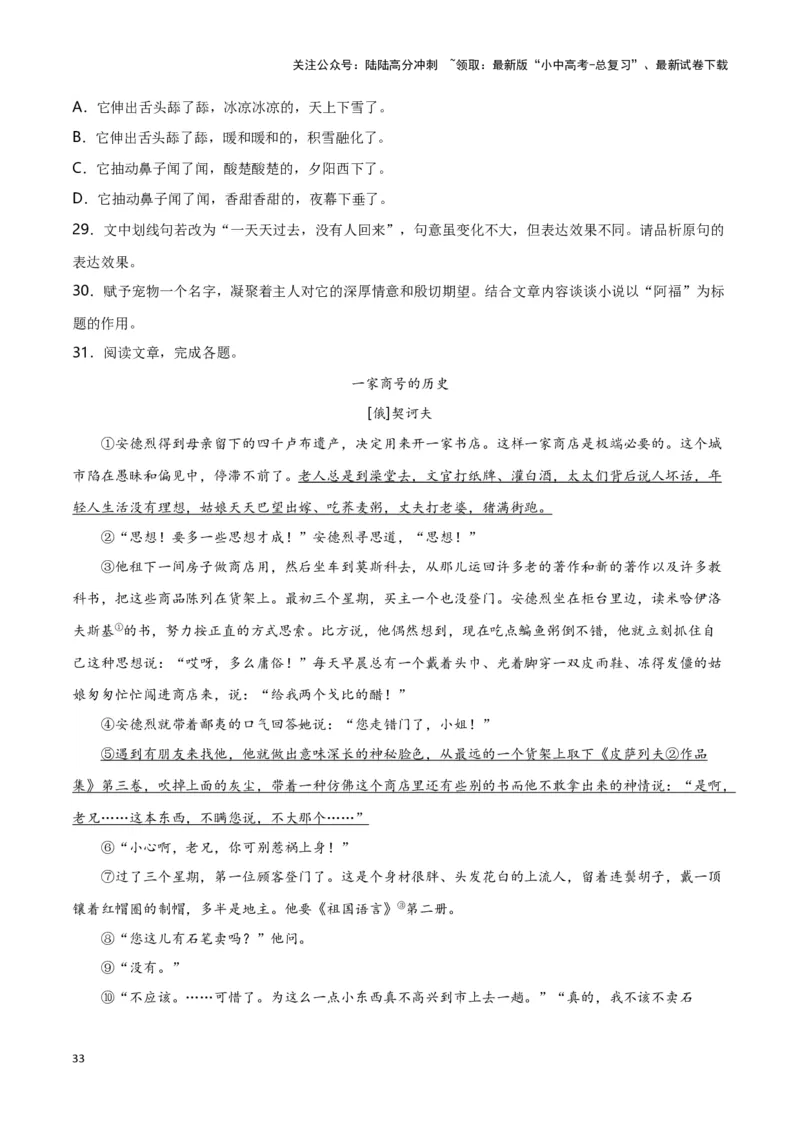 第12关：小说阅读（解析版）-2024年中考语文一轮复习题型专练_02中考总复习（2026版更新中）_01-语文-中考总复习_2024年中考资料_一轮复习_配套题型专练（原卷版+解析版）_答案解析版