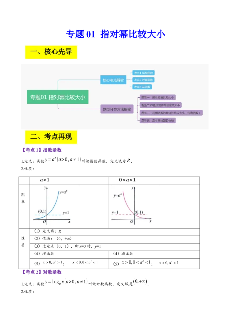 专题01指对幂比较大小（原卷版）_2.2025数学总复习_赠品通用版（老高考）复习资料_二轮复习_高频考点解密2023年高考数学二轮复习讲义+分层训练（全国通用）
