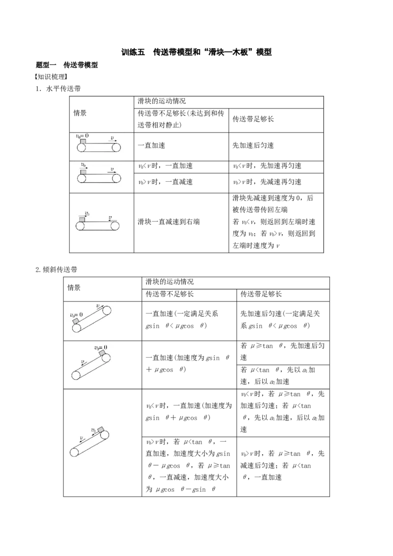 训练五传送带模型和&ldquo;滑块&mdash;木板&rdquo;模型-备战2024年高考物理一轮复习专题复习与训练(解析版）_4.2025物理总复习_2024年新高考资料_3.2024专项复习