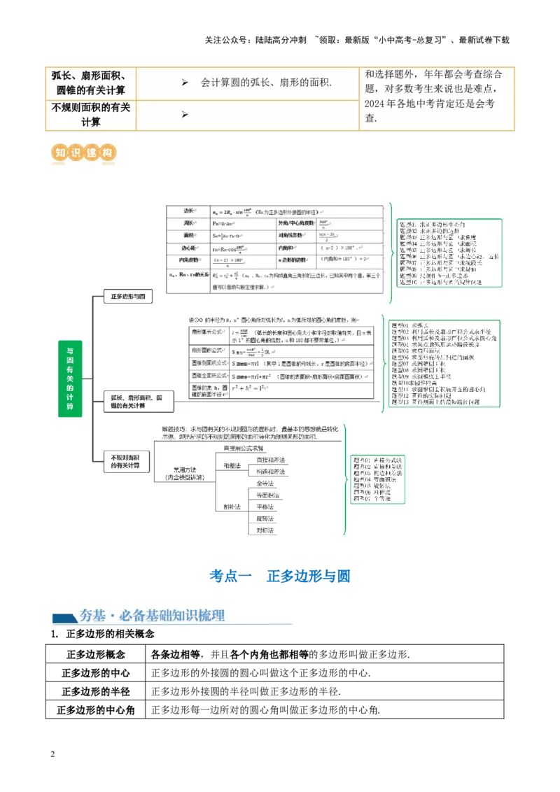 第28讲与圆有关的计算（讲义）（原卷版）_02中考总复习（2026版更新中）_02-数学-中考总复习_2024年中考复习资料_一轮复习资料_配套讲义（原卷版+解析版）