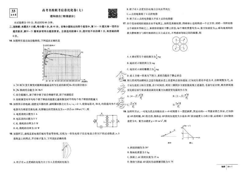 金考卷优秀模拟试卷汇编45套全国卷物理_4.2025物理总复习_物理高考模拟题_老高考_2023年_物理全国卷2023金考卷
