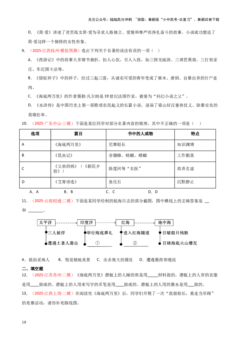第04讲《海底两万里》整本书阅读(练习）（原卷版）_02中考总复习（2026版更新中）_01-语文-中考总复习_2026年中考复习（更新中）_2026年中考语文一轮复习名著阅读
