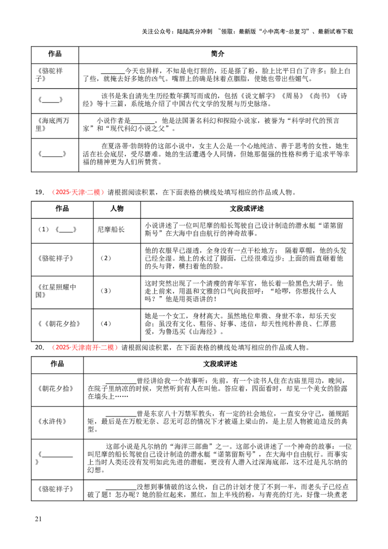 第04讲《海底两万里》整本书阅读(练习）（原卷版）_02中考总复习（2026版更新中）_01-语文-中考总复习_2026年中考复习（更新中）_2026年中考语文一轮复习名著阅读