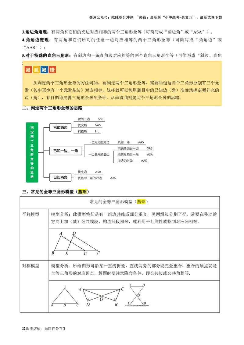 第17讲全等三角形（讲义）（解析版）_02中考总复习（2026版更新中）_02-数学-中考总复习_2024年中考复习资料_一轮复习资料_配套讲义（原卷版+解析版）_教师版（含答案解析）