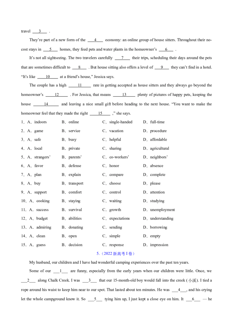 专题01完形填空之记叙文（练习）（原卷版）_3.2025英语总复习_2024年新高考资料_2.2024二轮复习_2024年高考英语二轮复习讲练测（新教材新高考）_第三部分完形填空
