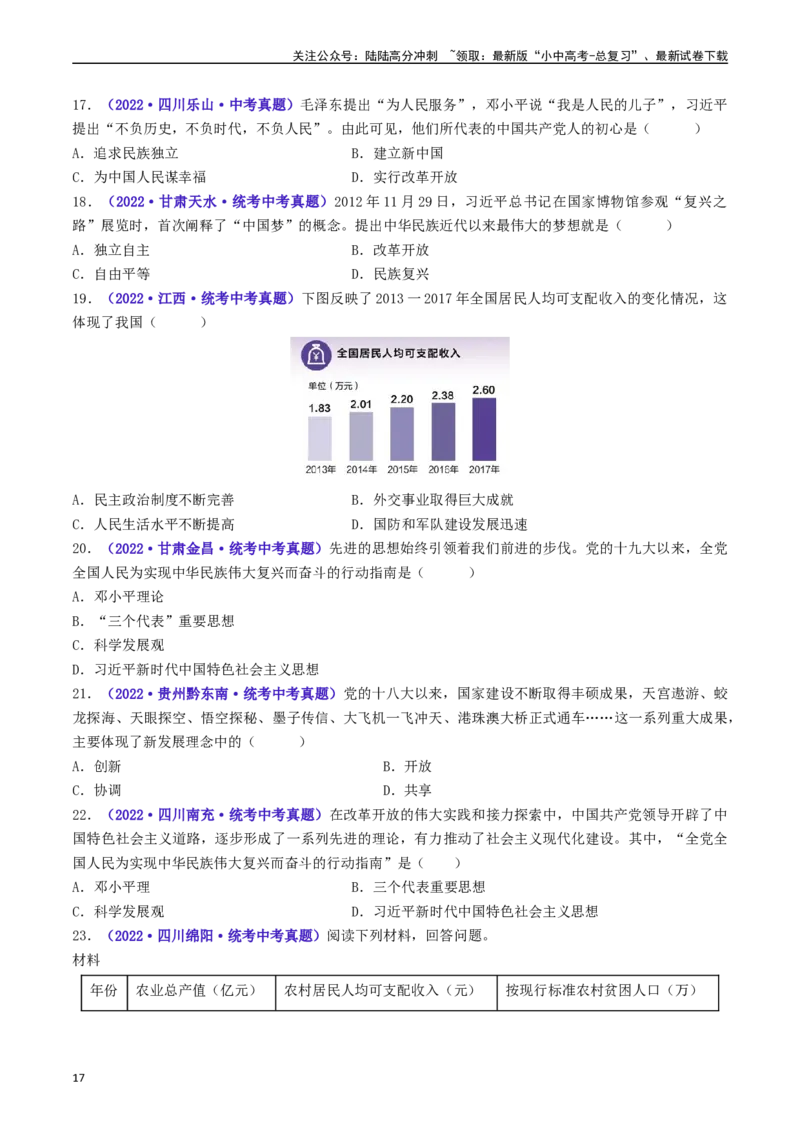 第11课为实现中国梦而努力奋斗（原卷版）_02中考总复习（2026版更新中）_06-历史-中考总复习_2024年中考复习资料_专项复习资料_完三年（2021-2023）中考历史真题分项汇编（全国通用）