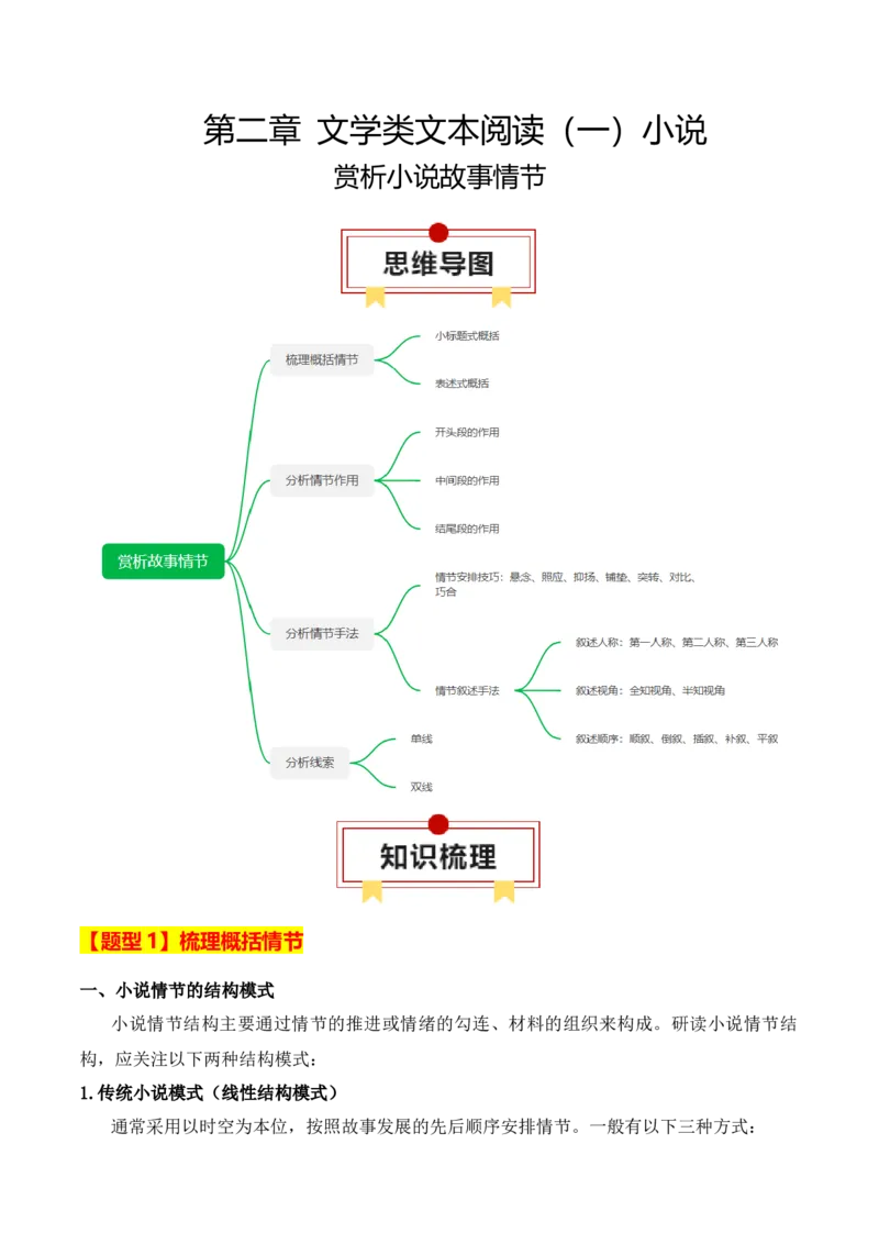 专题01：赏析小说故事情节（原卷版）-上好课2025年高考语文一轮复习知识清单_1.2025语文总复习_2025年新高考资料_一轮复习_2025年高考语文一轮复习知识清单