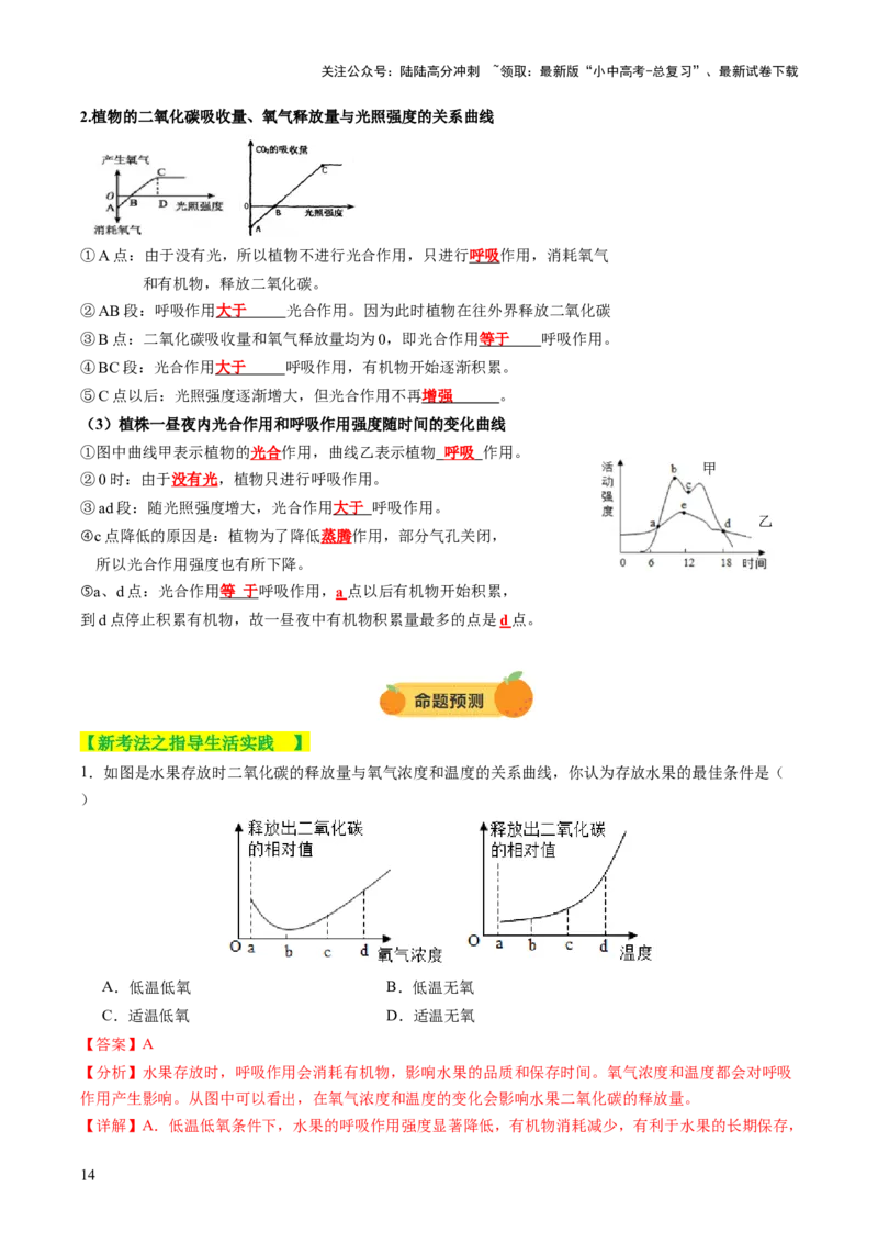 热点突破02植物的三大作用（讲练）（解析版）_02中考总复习（2026版更新中）_08-生物-中考总复习_2025中考复习资料_2025中考二轮课件ppt+讲义+练习生物_讲义+练习
