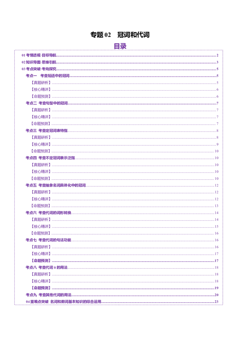 专题02冠词和代词（讲义）（解析版）_3.2025英语总复习_2025年新高考资料_二轮复习_2025年高考英语二轮复习课件ppt+讲义+练习_3.语法