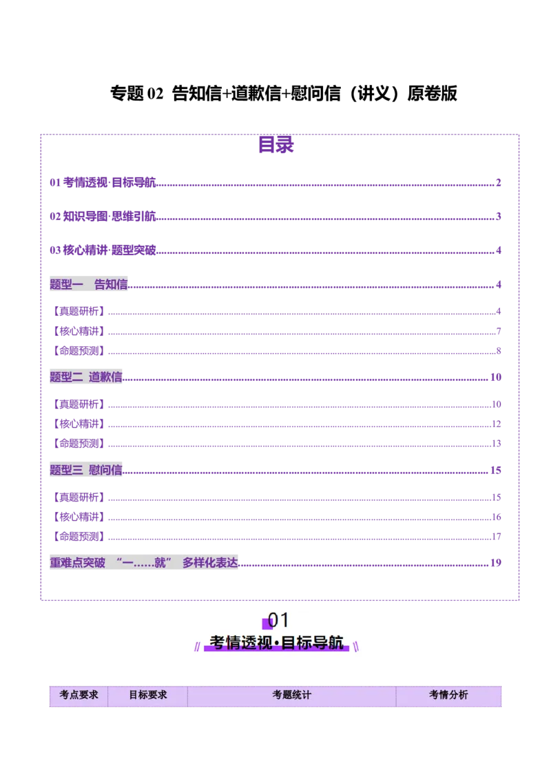 专题02告知信+道歉信+慰问信（讲义）（原卷版）_3.2025英语总复习_2025年新高考资料_二轮复习_2025年高考英语二轮复习课件ppt+讲义+练习_7.写作_应用文写作