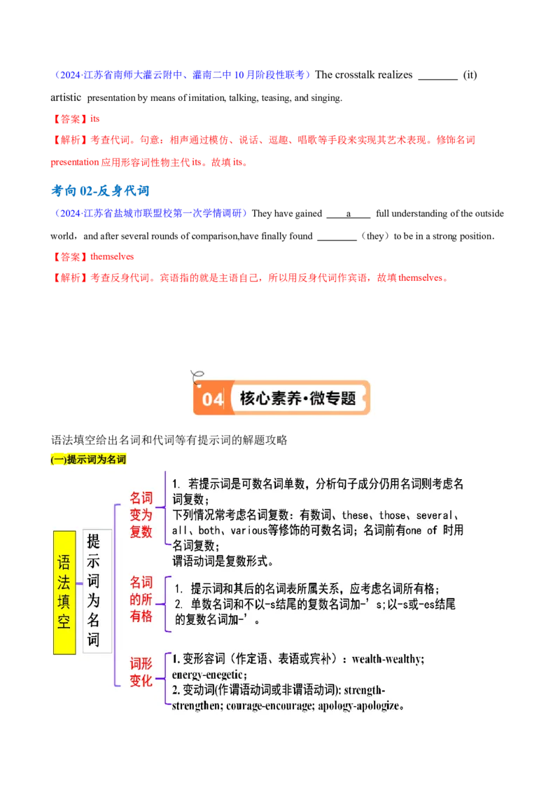 专题04名词和代词等有提示词的揭秘（讲义）（解析版）_3.2025英语总复习_2024年新高考资料_2.2024二轮复习_高频考点解密2024年高考英语二轮复习高频考点追踪与预测（新高考专用）