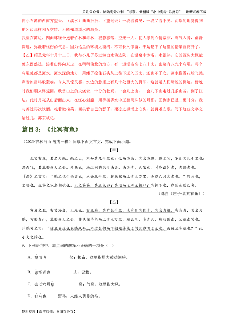 第18讲八下课标文言文复习（练习）-2024年中考语文一轮复习讲练测（全国通用）（解析版）_02中考总复习（2026版更新中）_01-语文-中考总复习_2024年中考资料_一轮复习