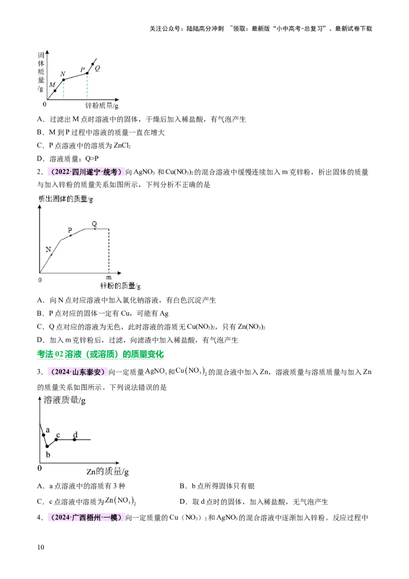 热点突破金属与酸、盐溶液反应的图像问题（讲练）（原卷版）_02中考总复习（2026版更新中）_05-化学-中考总复习_2025年中考复习资料_2025中考二轮课件ppt+讲义+练习化学_讲义+练习