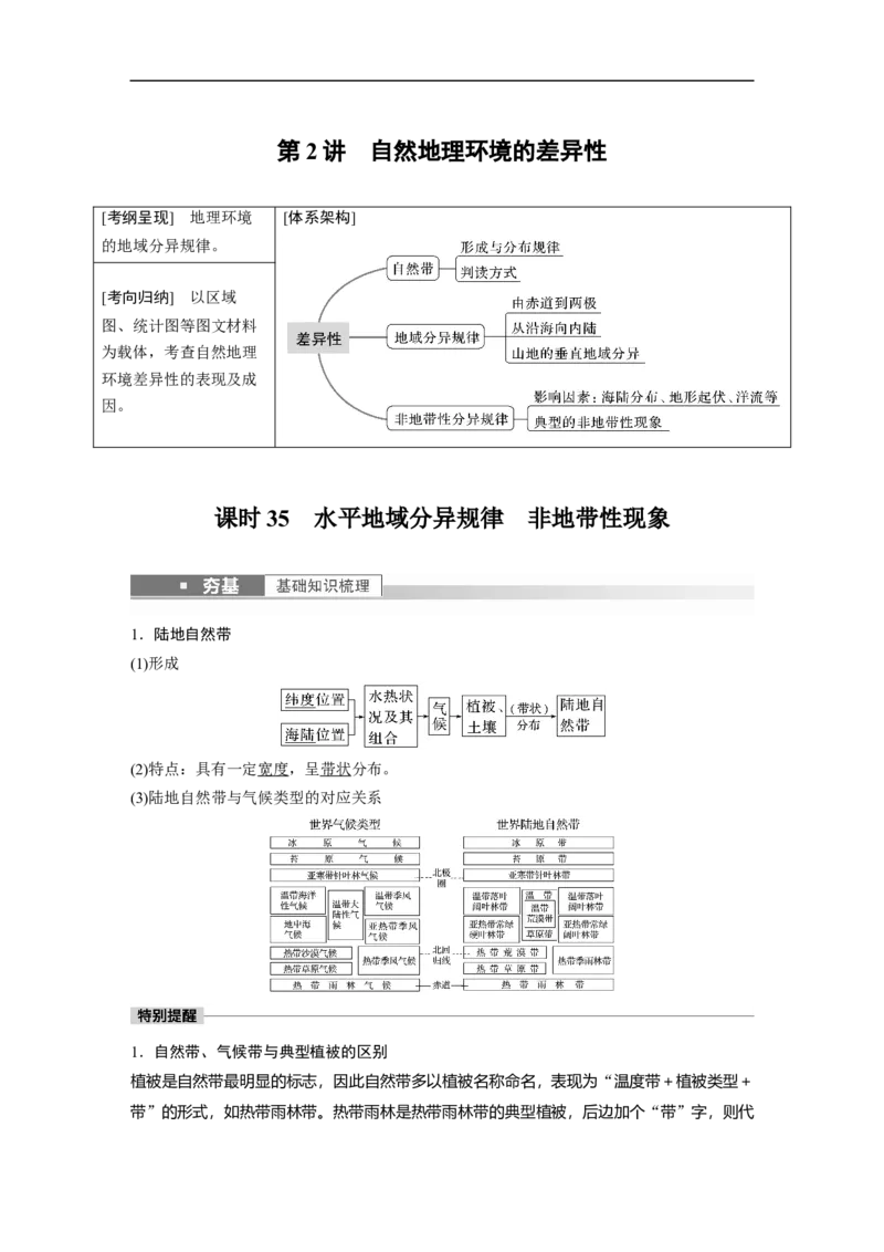 2023年高考地理一轮复习（全国版）必修1第6章第2讲课时35水平地域分异规律　非地带性现象_9.2025地理总复习_赠品通用版（老高考）复习资料_一轮复习
