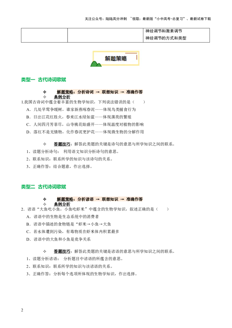 热点趋向01传统文化（讲练）（原卷版）_02中考总复习（2026版更新中）_08-生物-中考总复习_2025中考复习资料_2025中考二轮课件ppt+讲义+练习生物_测试