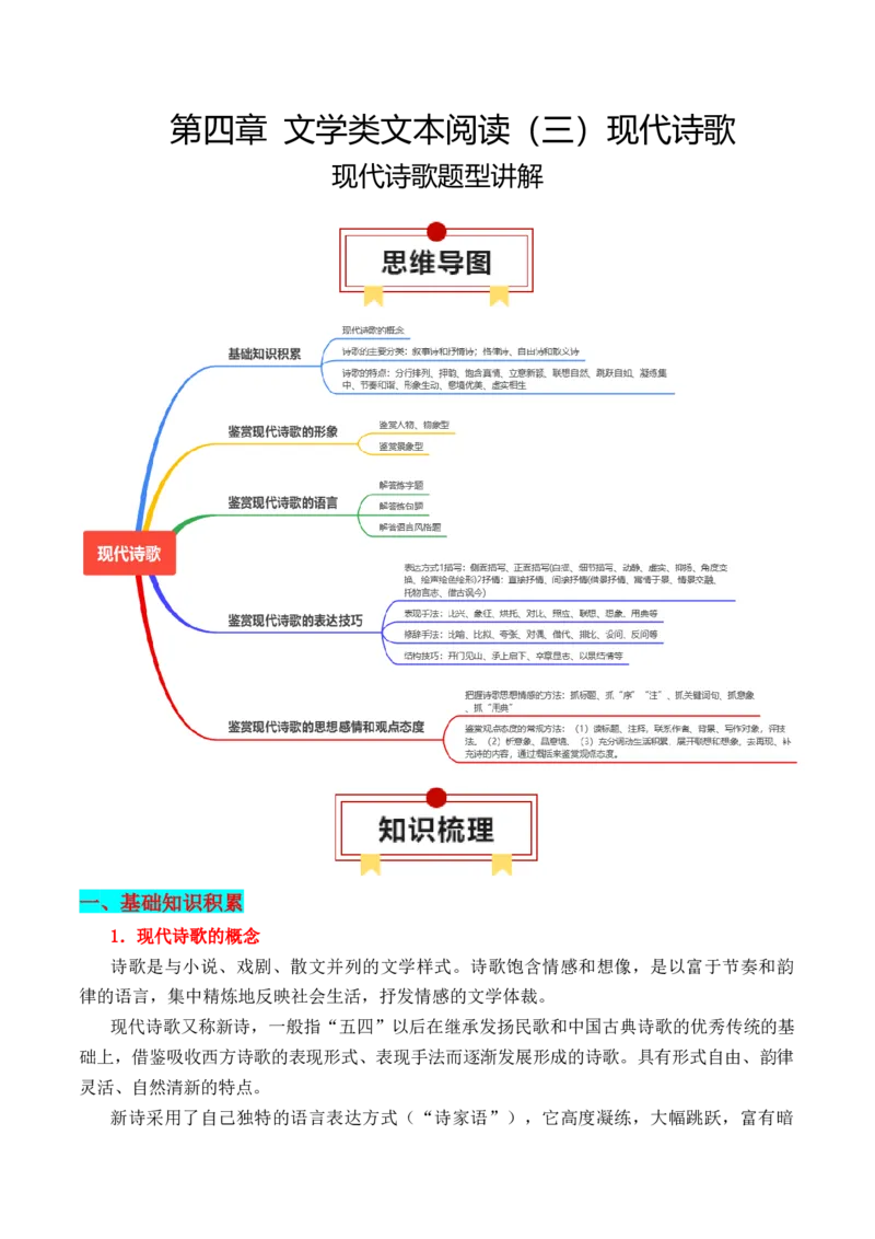 专题01：现代诗歌题型讲解（解析版）-上好课2025年高考语文一轮复习知识清单_1.2025语文总复习_2025年新高考资料_一轮复习_2025年高考语文一轮复习知识清单