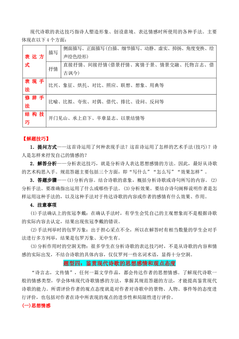 专题01：现代诗歌题型讲解（解析版）-上好课2025年高考语文一轮复习知识清单_1.2025语文总复习_2025年新高考资料_一轮复习_2025年高考语文一轮复习知识清单