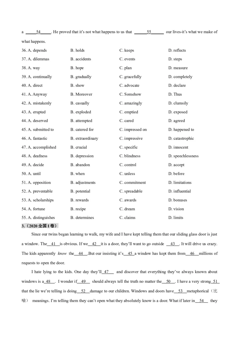 专题02完形填空之夹叙夹议文（练习）（原卷版）_3.2025英语总复习_2025年新高考资料_二轮复习_2025年高考英语二轮复习课件ppt+讲义+练习_5.完形填空