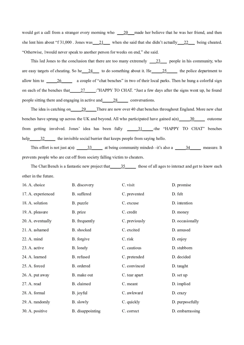 专题02完形填空之夹叙夹议文（练习）（原卷版）_3.2025英语总复习_2025年新高考资料_二轮复习_2025年高考英语二轮复习课件ppt+讲义+练习_5.完形填空