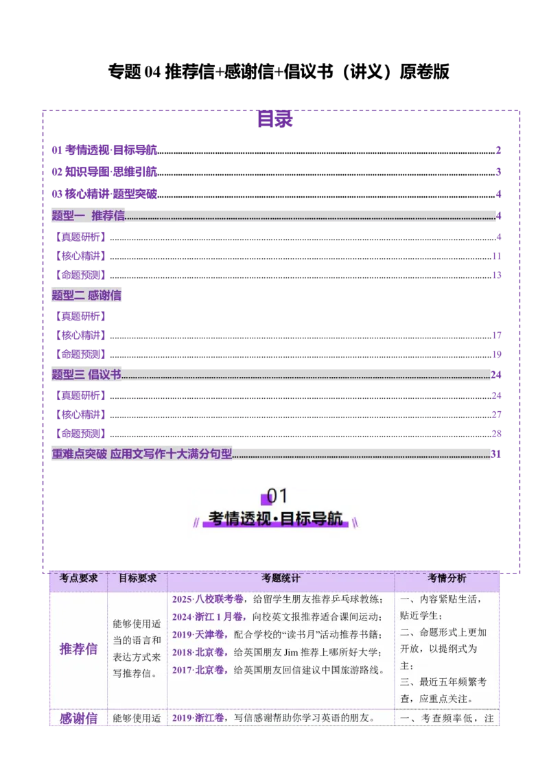 专题04推荐信感谢信倡议书（讲义）（原卷版）_3.2025英语总复习_2025年新高考资料_二轮复习_2025年高考英语二轮复习课件ppt+讲义+练习_7.写作_应用文写作