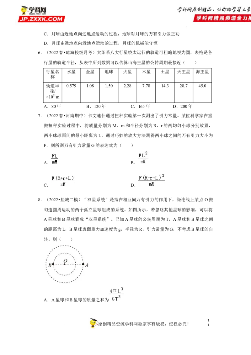 考向09万有引力与航天-备战2023年高考物理一轮复习考点微专题（全国通用）（原卷版）_4.2025物理总复习_赠品通用版（老高考）复习资料_一轮复习