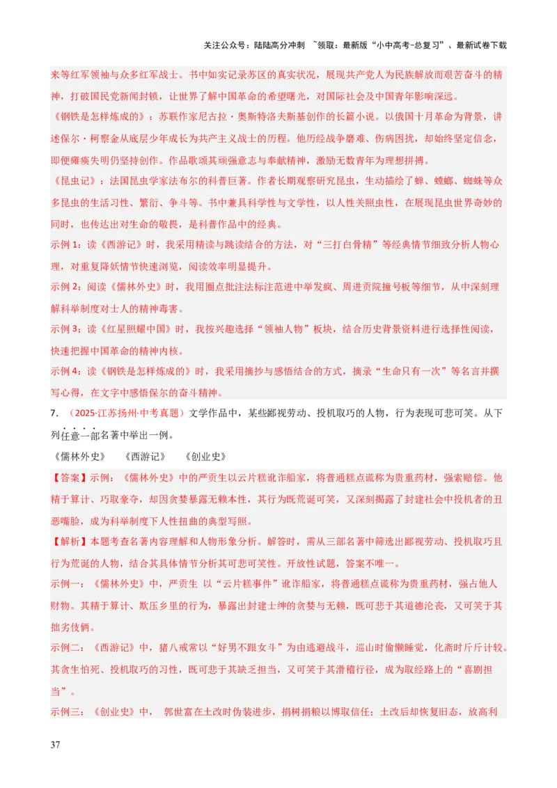 第11讲《儒林外史》整本书阅读(练习）（解析版）_02中考总复习（2026版更新中）_01-语文-中考总复习_2026年中考复习（更新中）_2026年中考语文一轮复习名著阅读