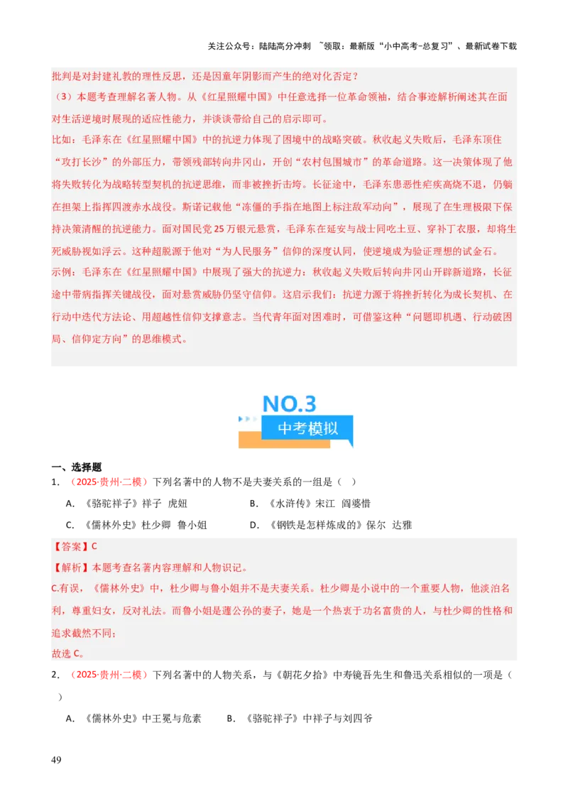 第11讲《儒林外史》整本书阅读(练习）（解析版）_02中考总复习（2026版更新中）_01-语文-中考总复习_2026年中考复习（更新中）_2026年中考语文一轮复习名著阅读