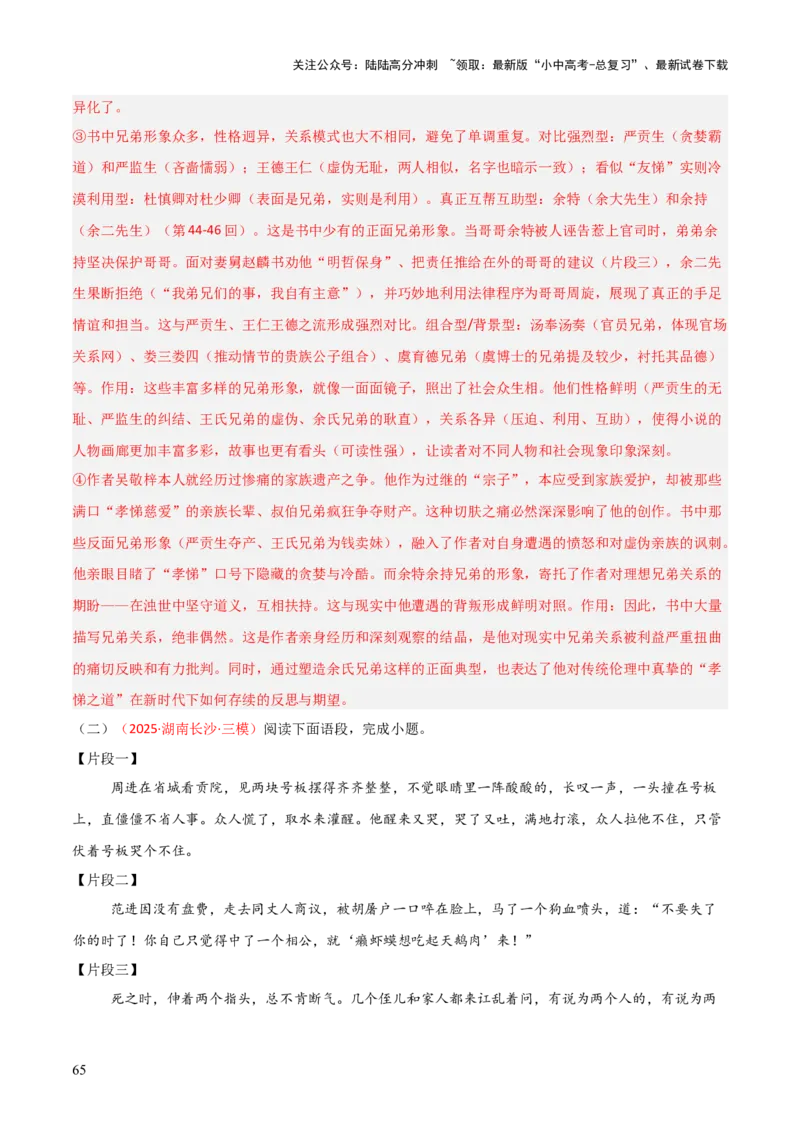 第11讲《儒林外史》整本书阅读(练习）（解析版）_02中考总复习（2026版更新中）_01-语文-中考总复习_2026年中考复习（更新中）_2026年中考语文一轮复习名著阅读