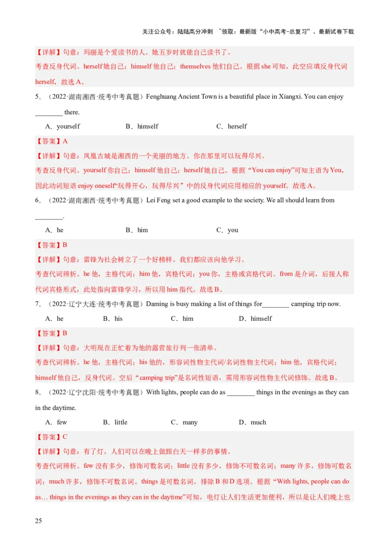 第15讲代词（讲义）-2024年中考英语一轮复习讲练测（全国通用）（解析版）_02中考总复习（2026版更新中）_03-英语-中考总复习_2024年中考复习资料_一轮复习_配套讲义（原卷版+解析版）