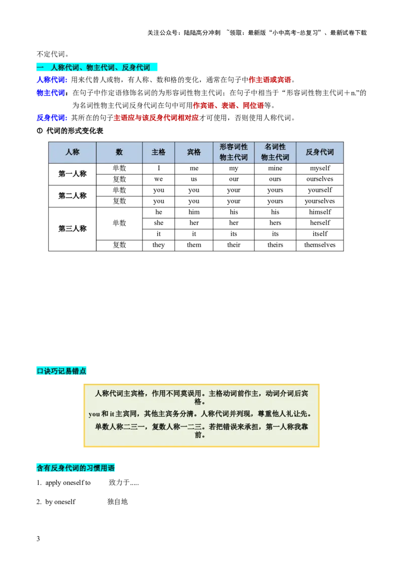 第15讲代词（讲义）-2024年中考英语一轮复习讲练测（全国通用）（解析版）_02中考总复习（2026版更新中）_03-英语-中考总复习_2024年中考复习资料_一轮复习_配套讲义（原卷版+解析版）