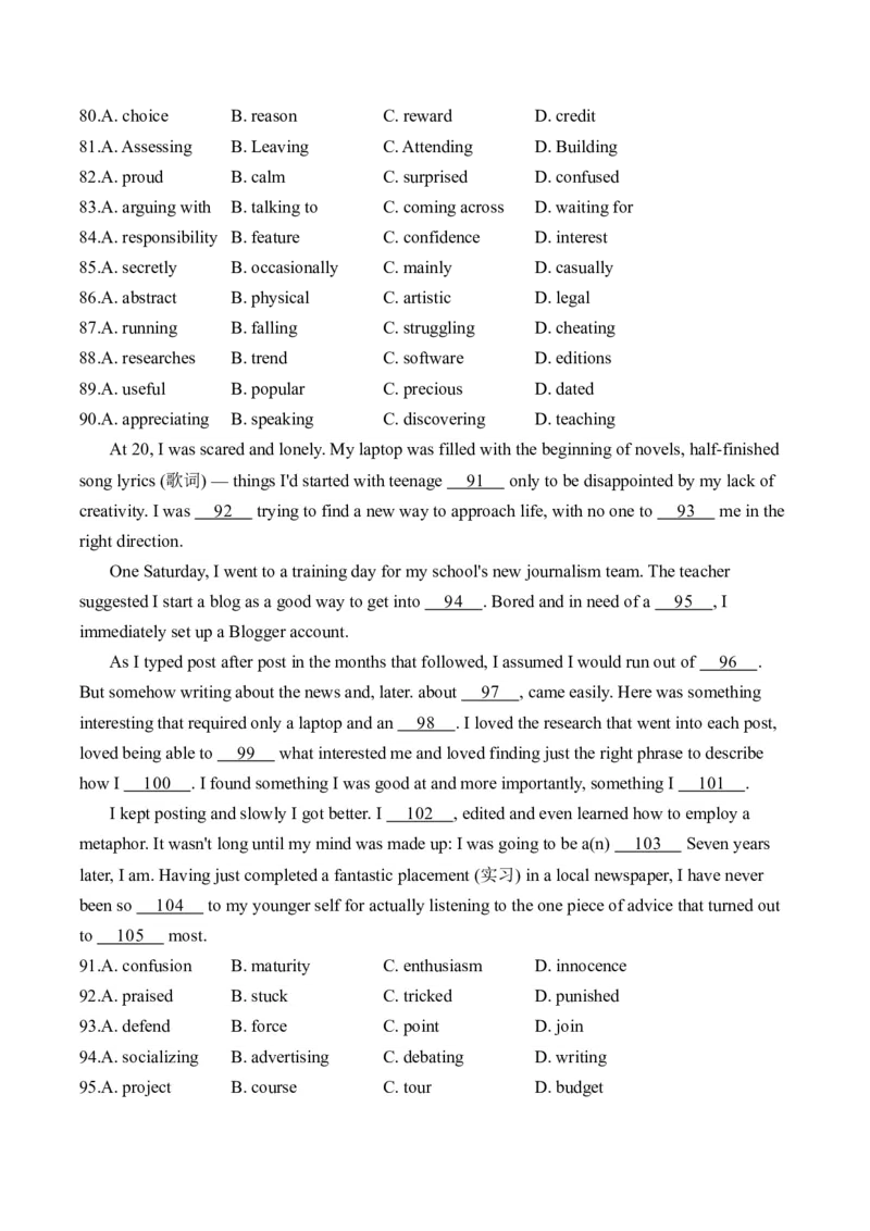 2025高考英语二轮复习易混易错专项复习（3）完形填空导学案（含解析）_3.2025英语总复习_2025年新高考资料_二轮复习_2025高考英语二轮复习易混易错专项复习导学案(含解析)