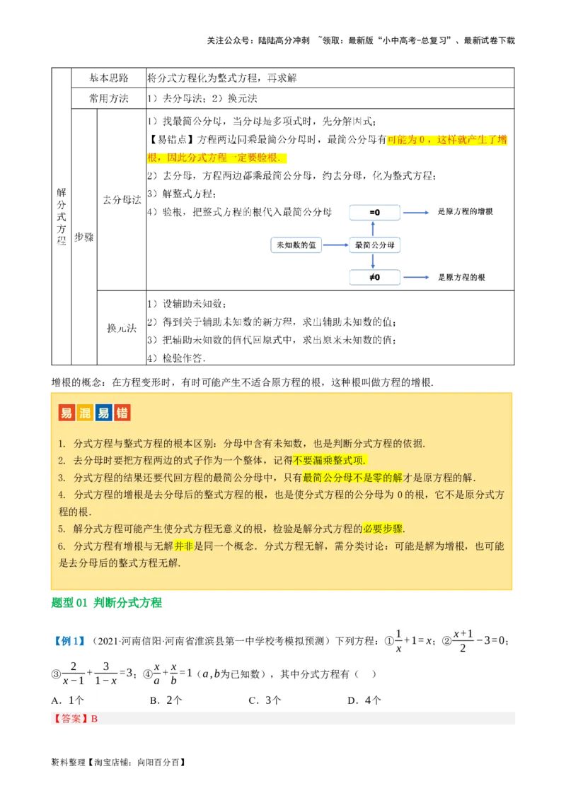 第06讲分式方程（讲义）（解析版）_02中考总复习（2026版更新中）_02-数学-中考总复习_2024年中考复习资料_一轮复习资料_配套讲义（原卷版+解析版）_教师版（含答案解析）
