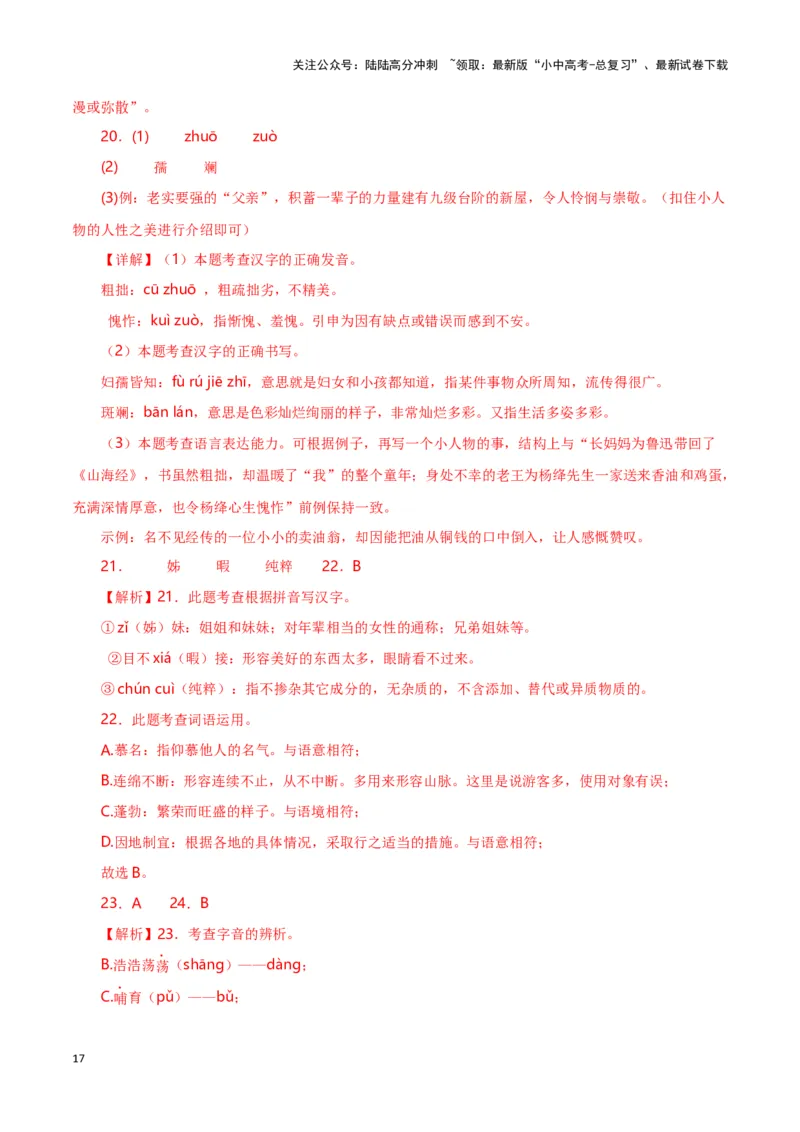 第1关：字音字形（解析版）-2024年中考语文一轮复习题型专练_02中考总复习（2026版更新中）_01-语文-中考总复习_2024年中考资料_一轮复习_配套题型专练（原卷版+解析版）_答案解析版