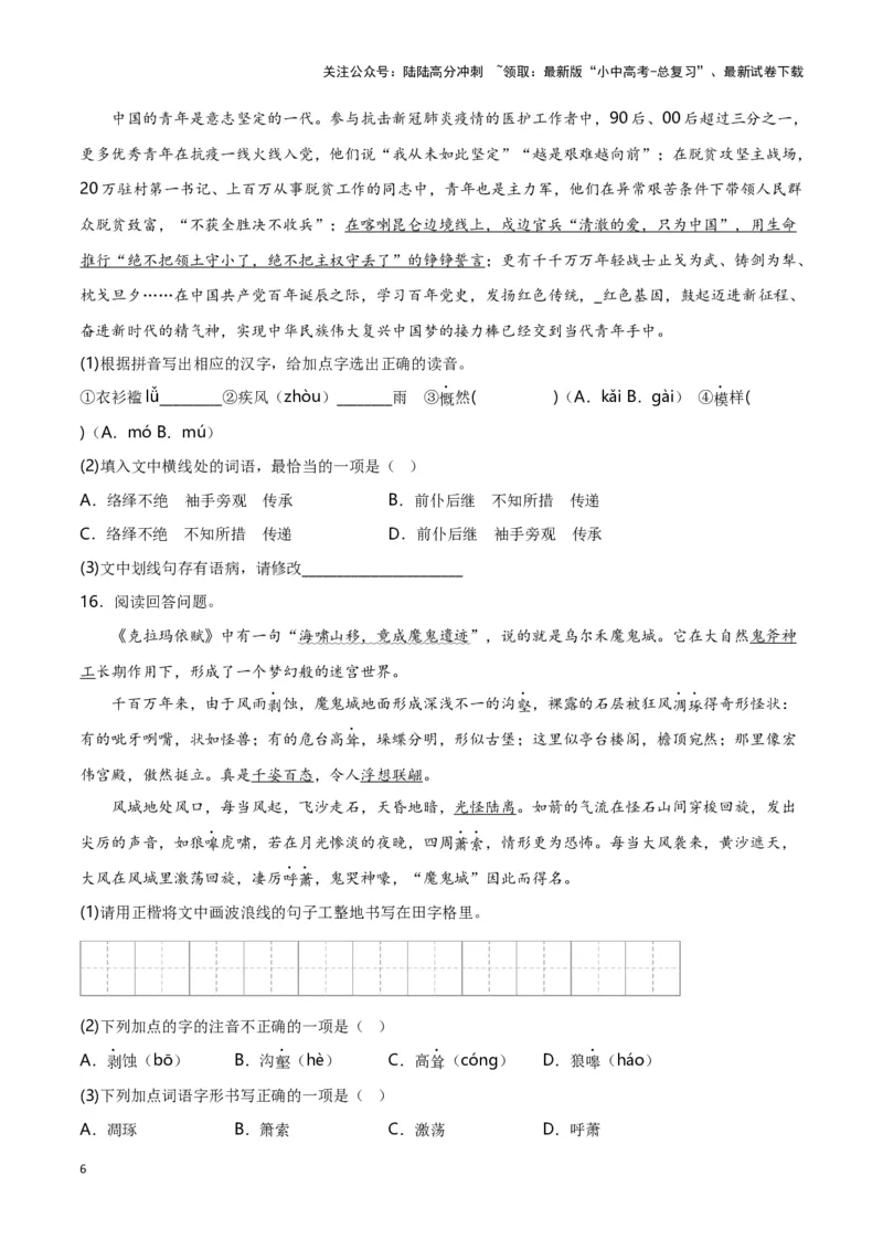 第1关：字音字形（解析版）-2024年中考语文一轮复习题型专练_02中考总复习（2026版更新中）_01-语文-中考总复习_2024年中考资料_一轮复习_配套题型专练（原卷版+解析版）_答案解析版